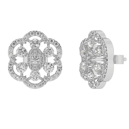 Silver Petal Halo Stud Earrings