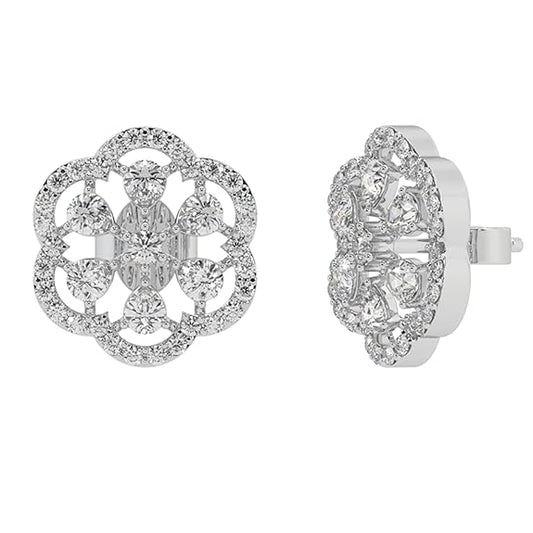 Silver Petal Halo Stud Earrings