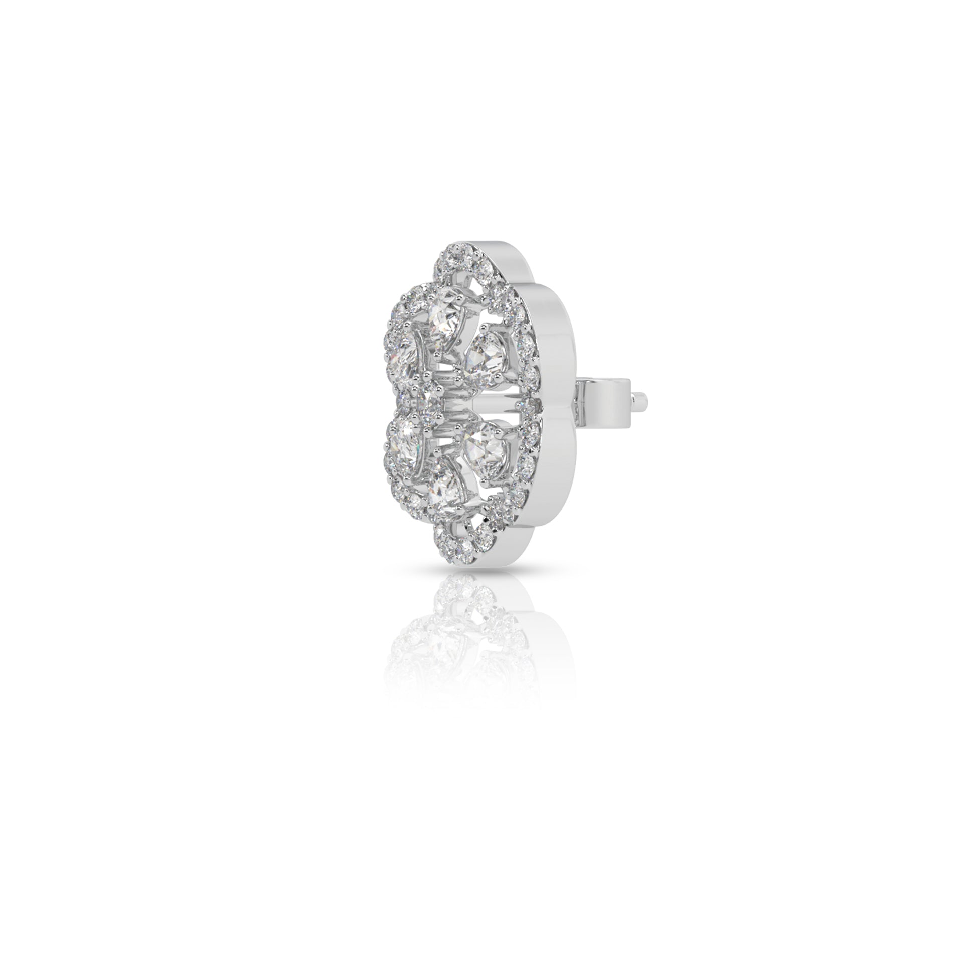 Silver Petal Halo Stud Earrings