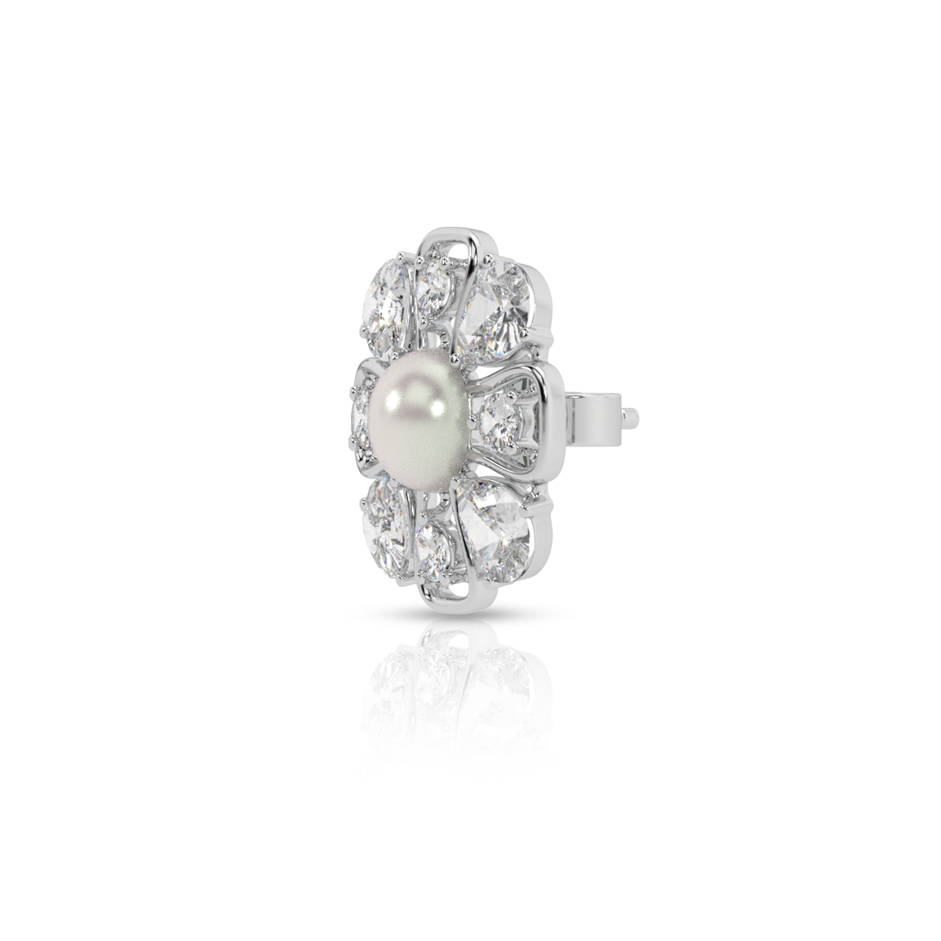 Silver White Radiance Floral Stud Earrings