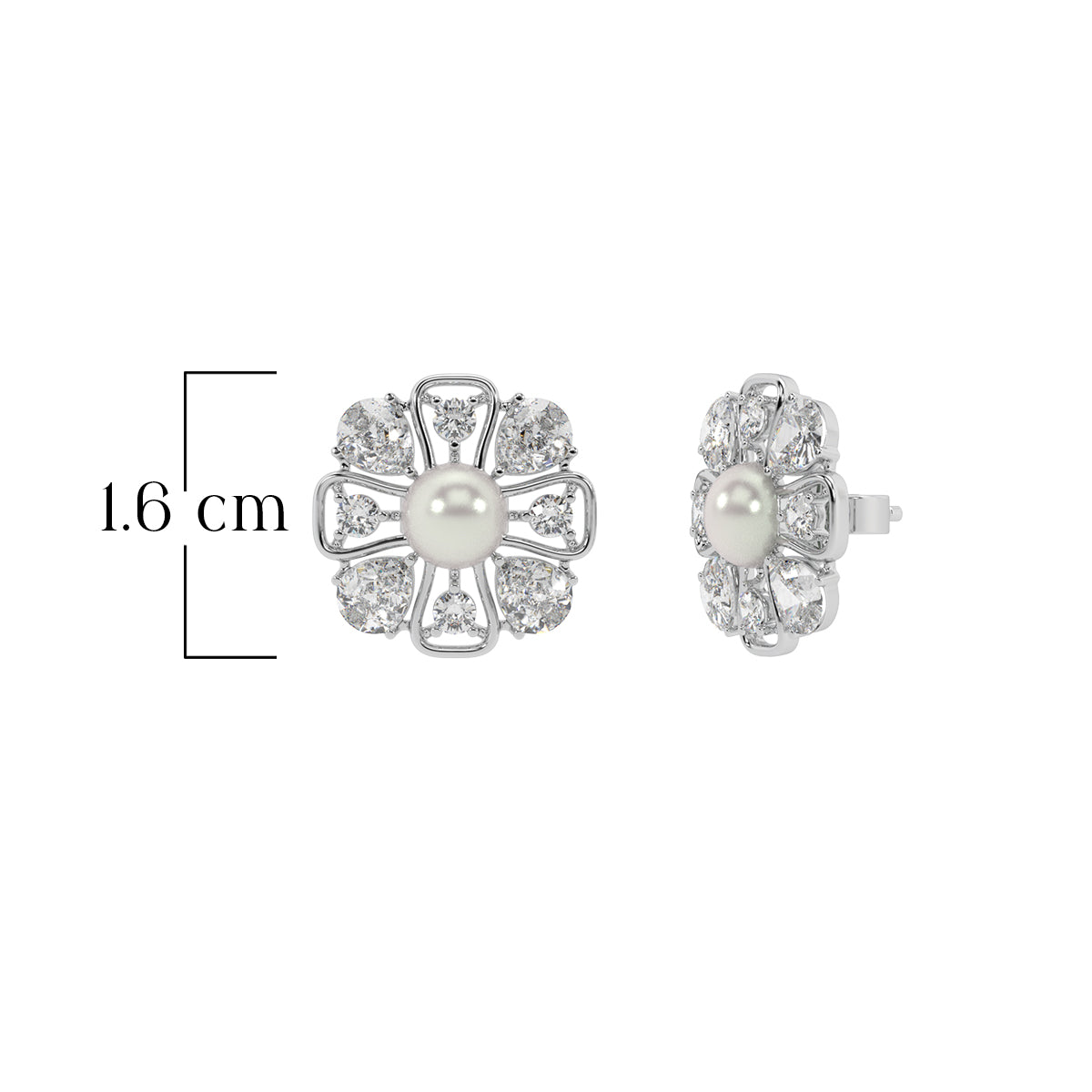 Silver White Radiance Floral Stud Earrings