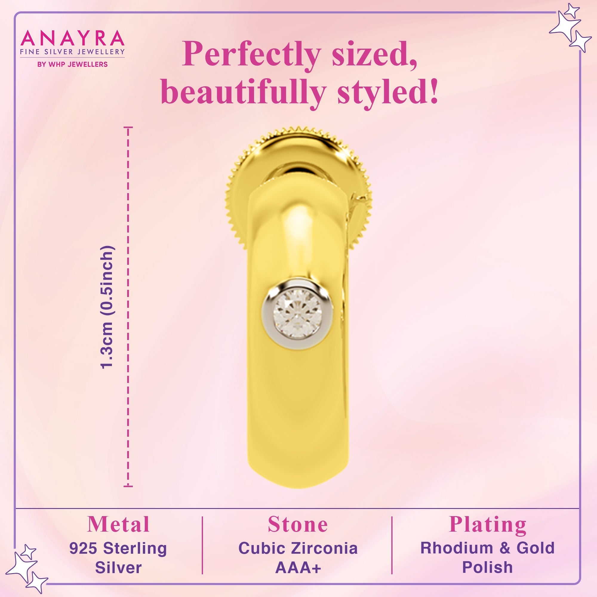 Diamond Half-Hoop Gold Plated Earrings