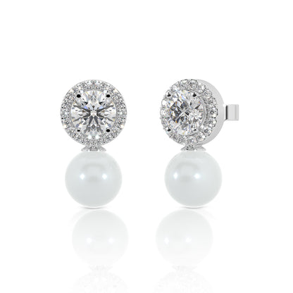 Sparkling Silver Pearl Dangler Earrings
