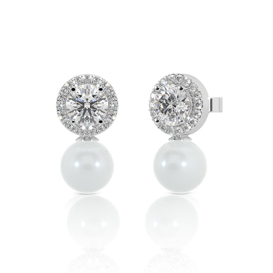 Sparkling Silver Pearl Dangler Earrings