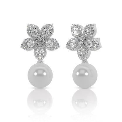 Silver Pearl Glow Floral Dangler Earrings