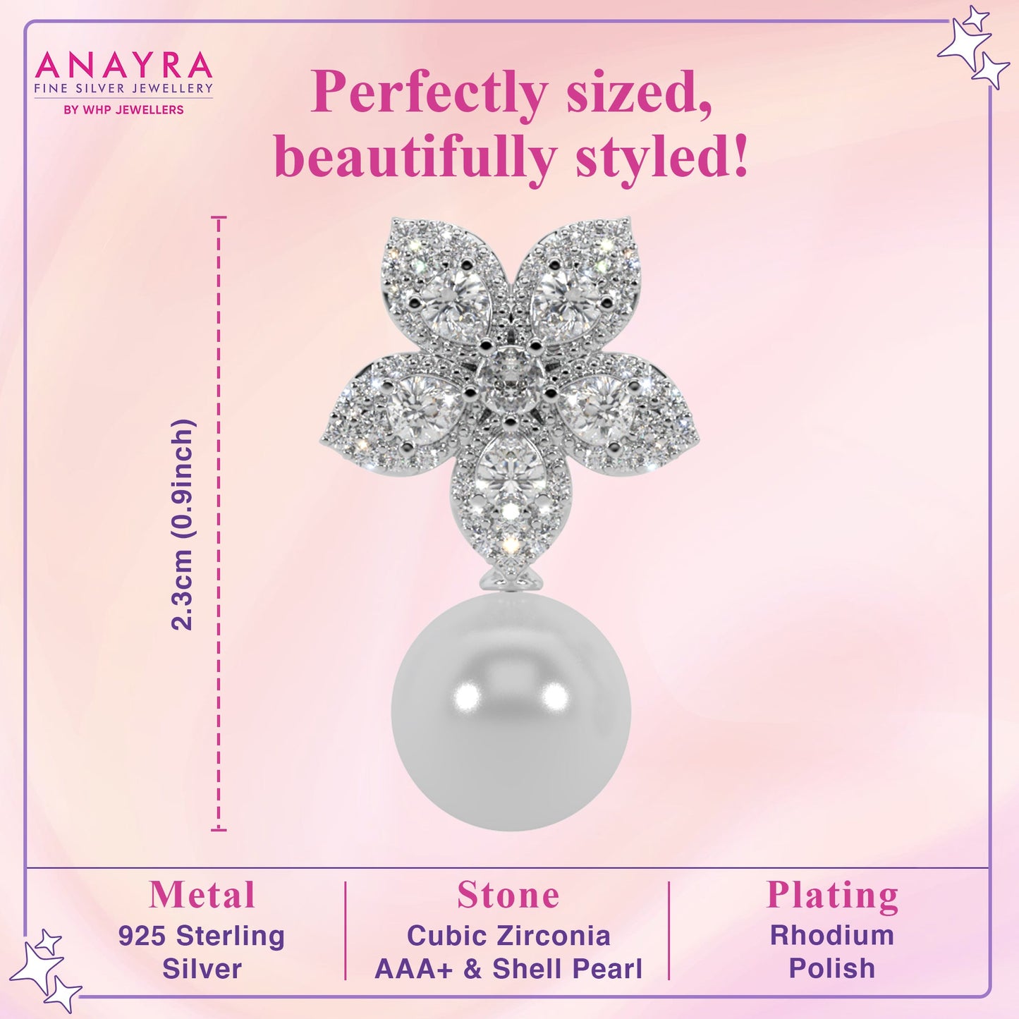 Silver Pearl Glow Floral Dangler Earrings