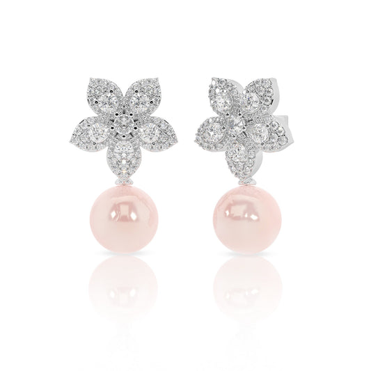 Pink Pearl Petal Sparkle Dangler Earrings