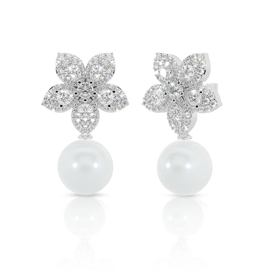 Dazzling Floral Pearl Drop Earrings
