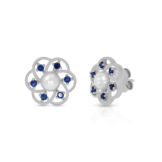 Blue Accent Pearl Studs