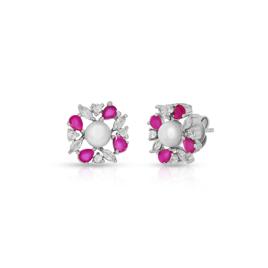 Crimson Petal Pearl Studs
