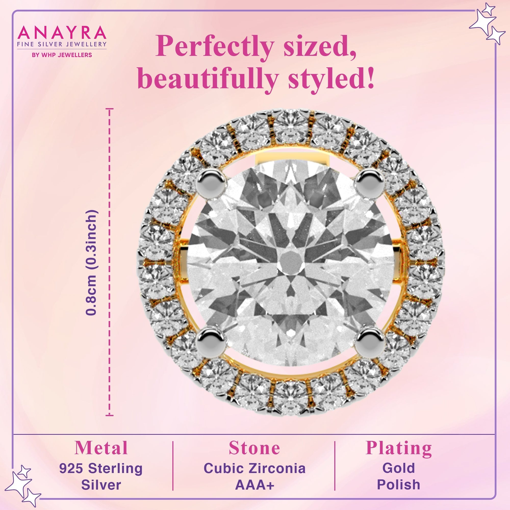 Halo Diamond Gold Plated Earrings