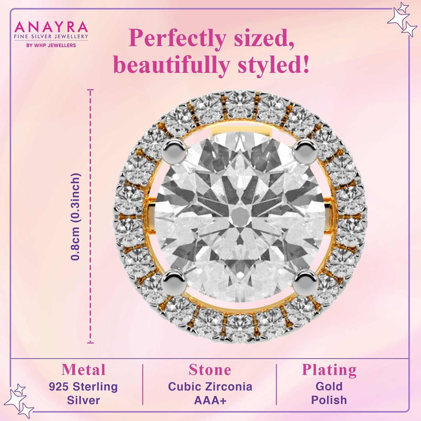 Halo Diamond Gold Plated Earrings