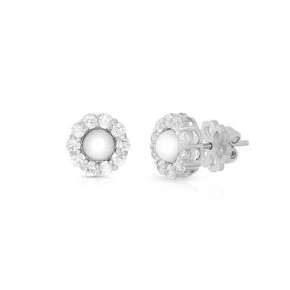 Round Floral Halo Stud Earrings
