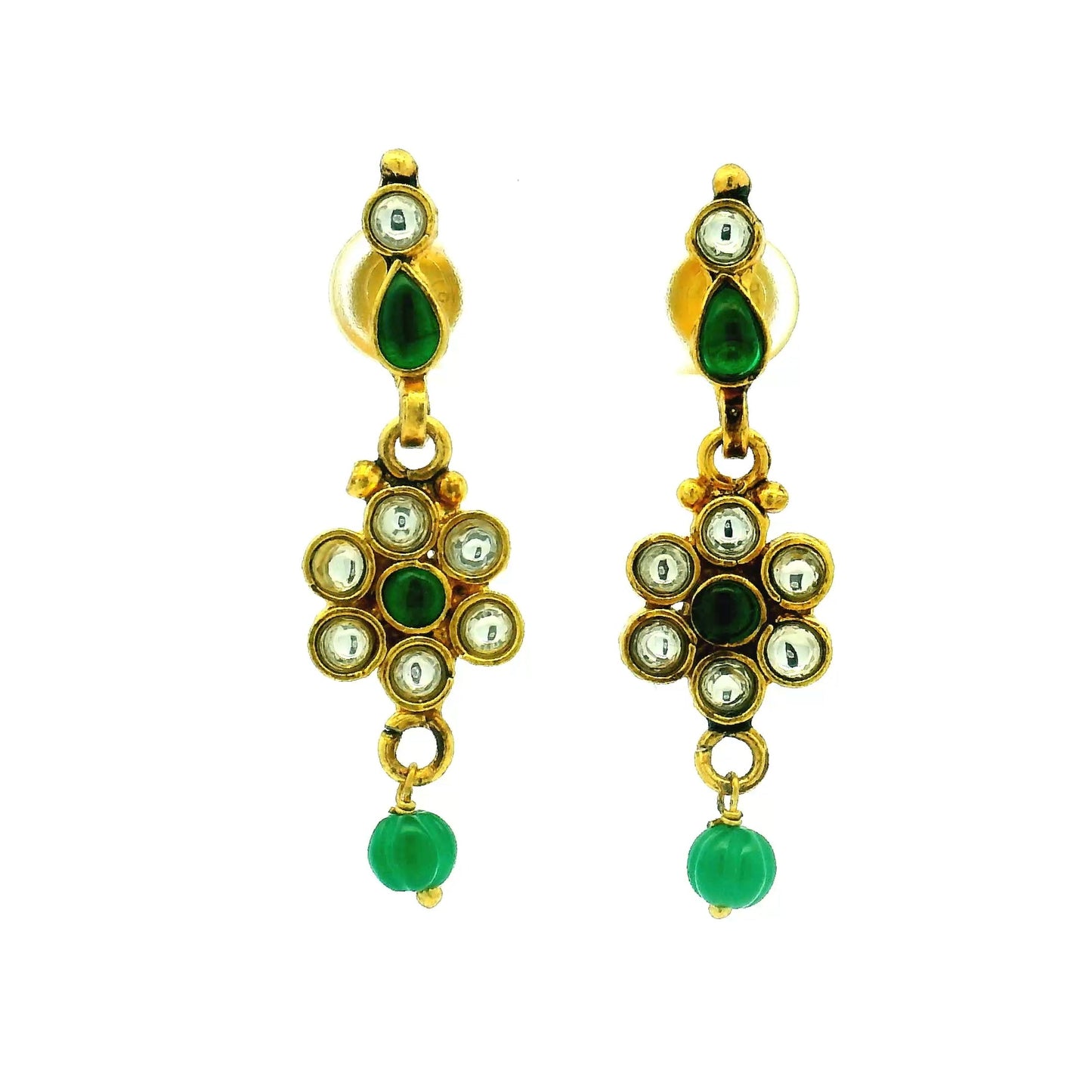 Emerald and Kundan Drop Gold Plated Earrings