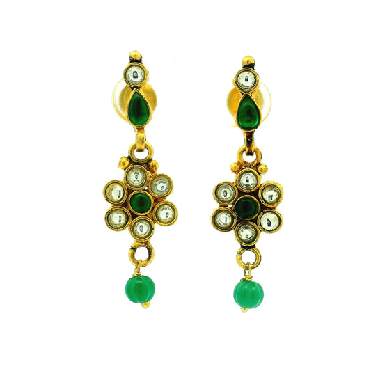 Emerald and Kundan Drop Gold Plated Earrings