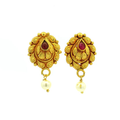 Matte Finish Floral Gold Plated Studs