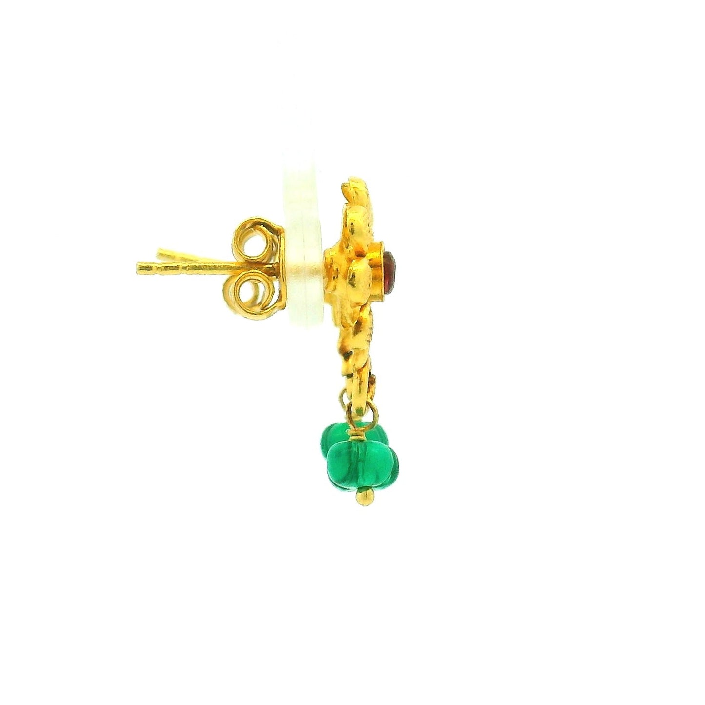 Floral Gold Plated Earrings with Green Bead