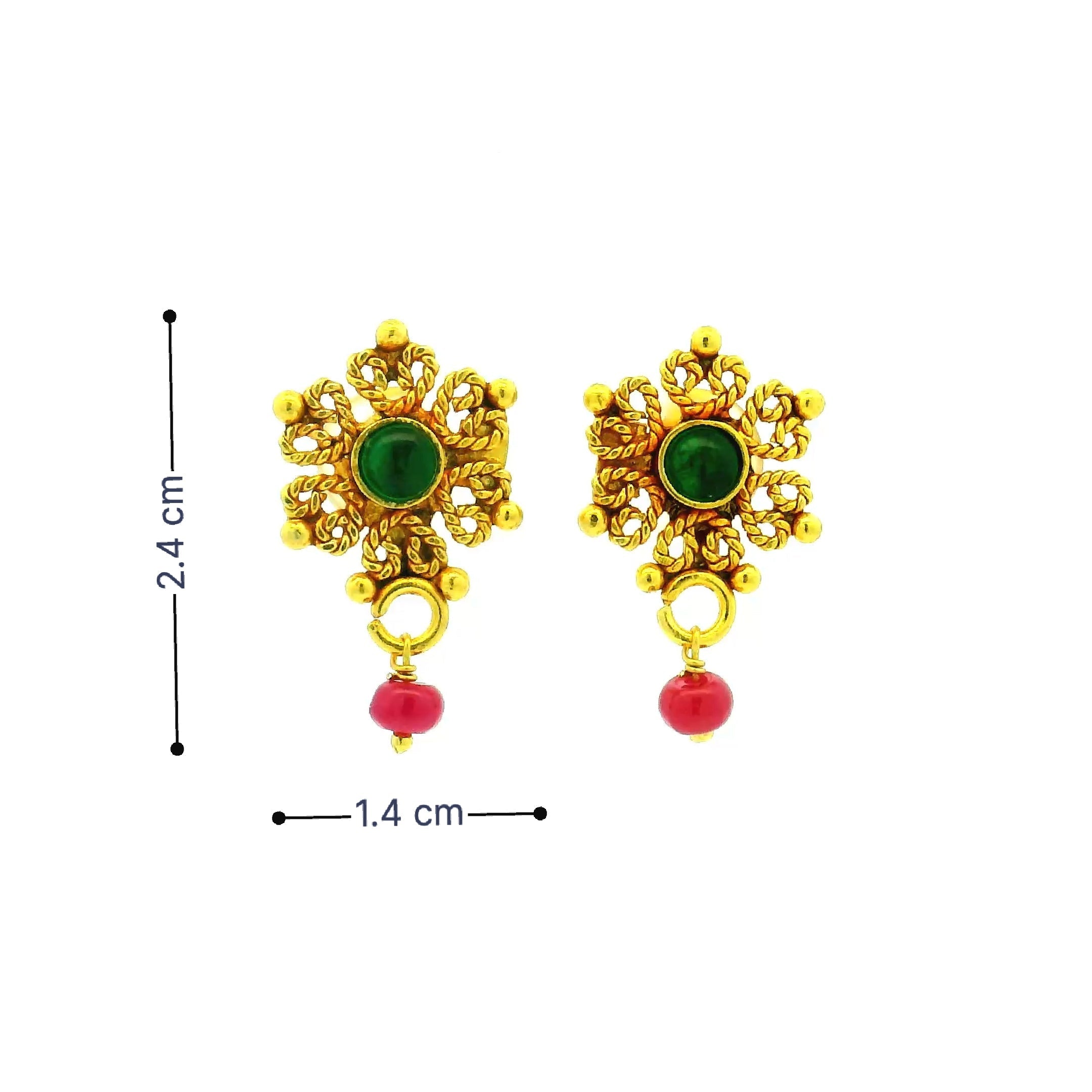 Intricate Green Stone Drop Gold Plated Earrings