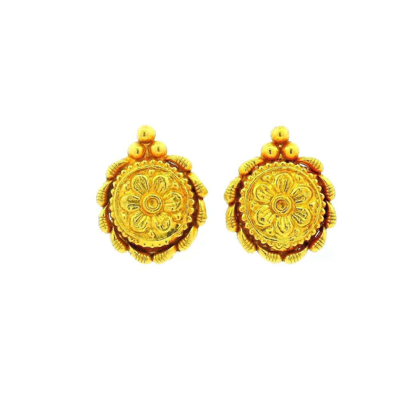 Classic Round Flower Gold  Plated Earrings