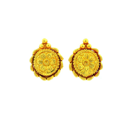 Classic Round Flower Gold Plated Earrings
