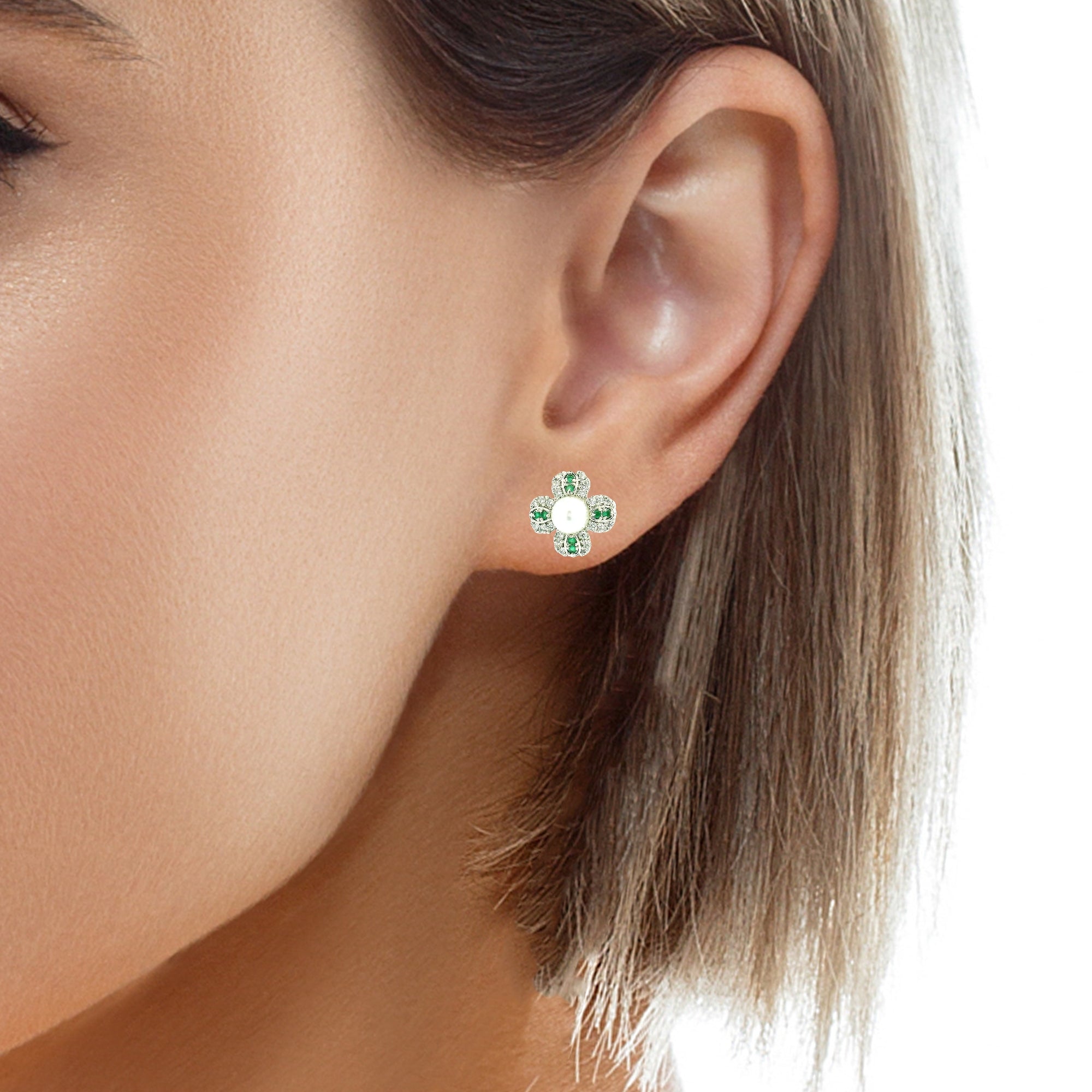 Diamond Clover Flower Earrings