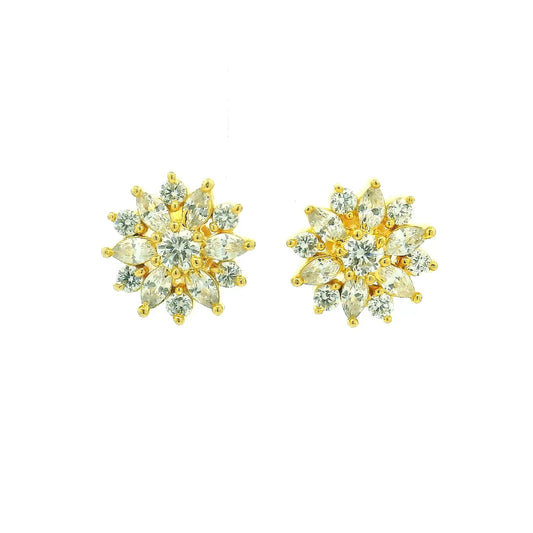 Dazzling Flower Cluster Gold Plated Earrings