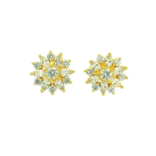 Dazzling Flower Cluster Gold Plated Earrings