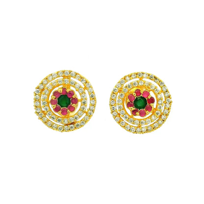 Concentric Circle Gold Plated Stone Studs