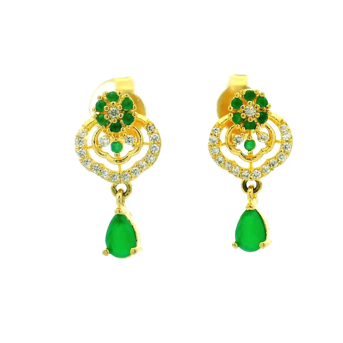 Emerald Green Dangle Gold Plated Earrings