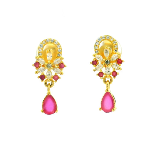Pink Teardrop Floral Gold Plated Dangles