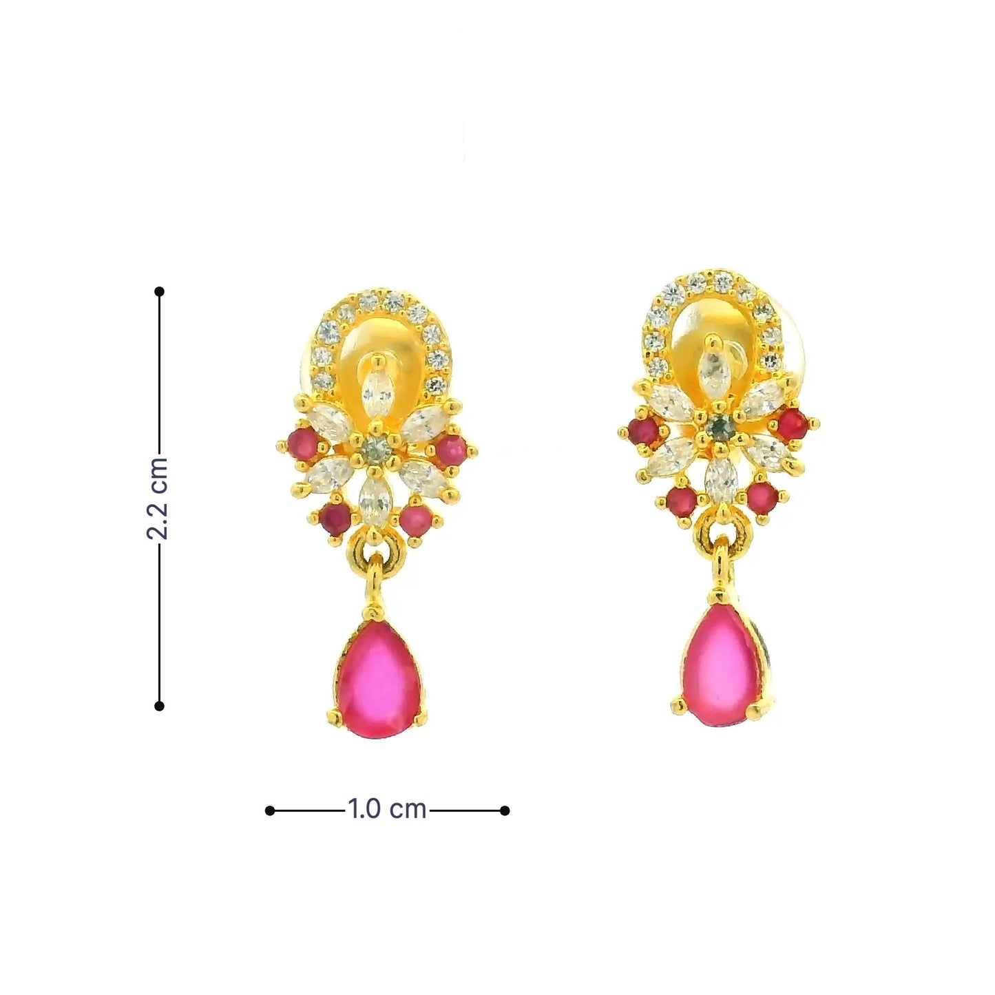 Pink Teardrop Floral Gold Plated Dangles