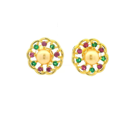 Radiant Pearl Flower Gold Plated Studs