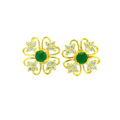 Modern Bloom Green Stone Gold Plated Studs