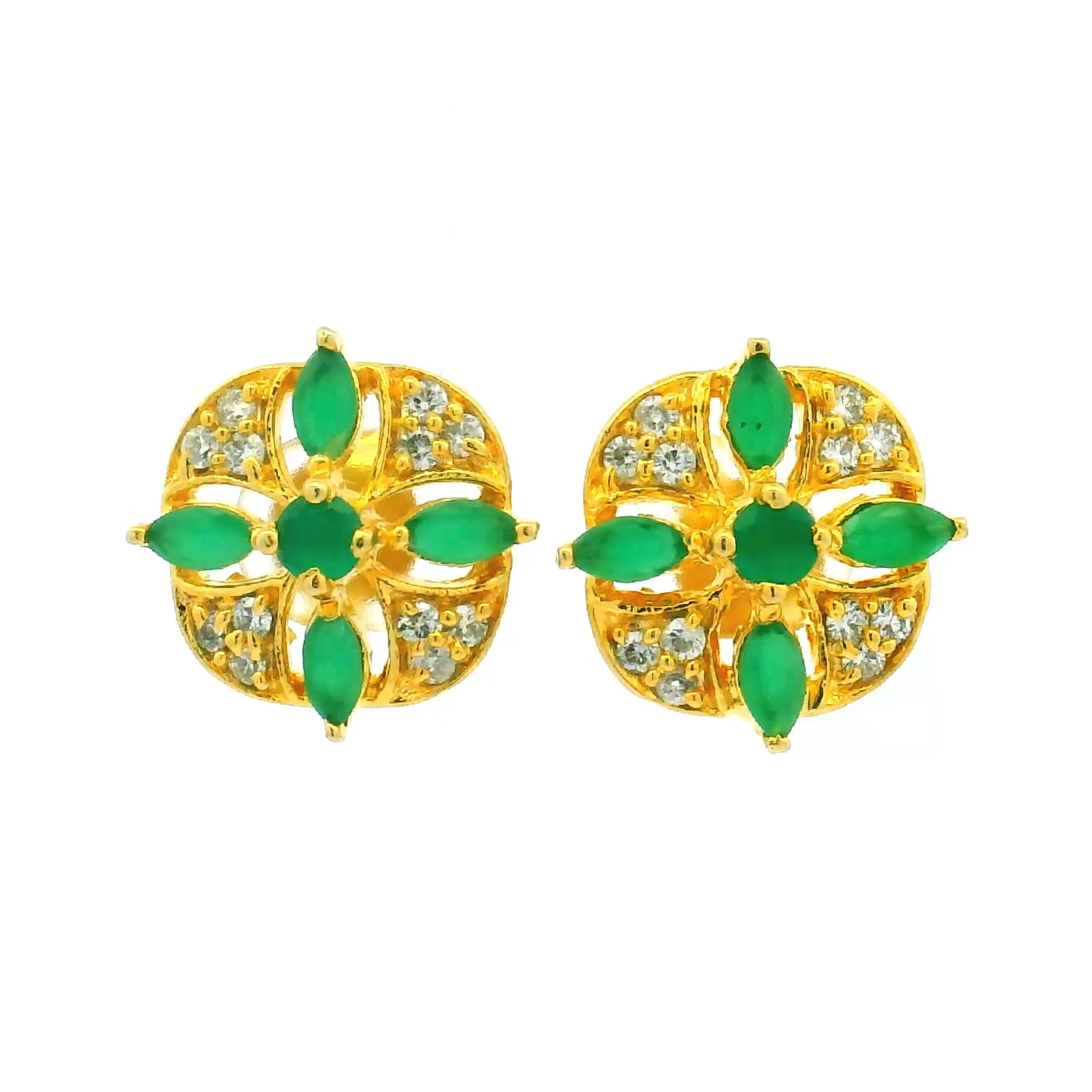 Vibrant Green Stone Gold Plated Studs
