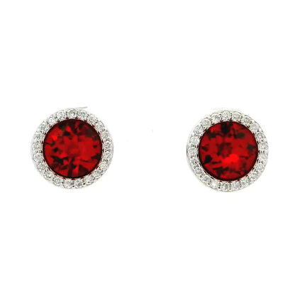 Crimson Sparkle Halo Stud Earrings