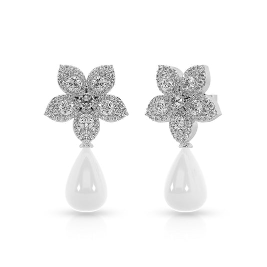 Diamond Floral Drop Earrings