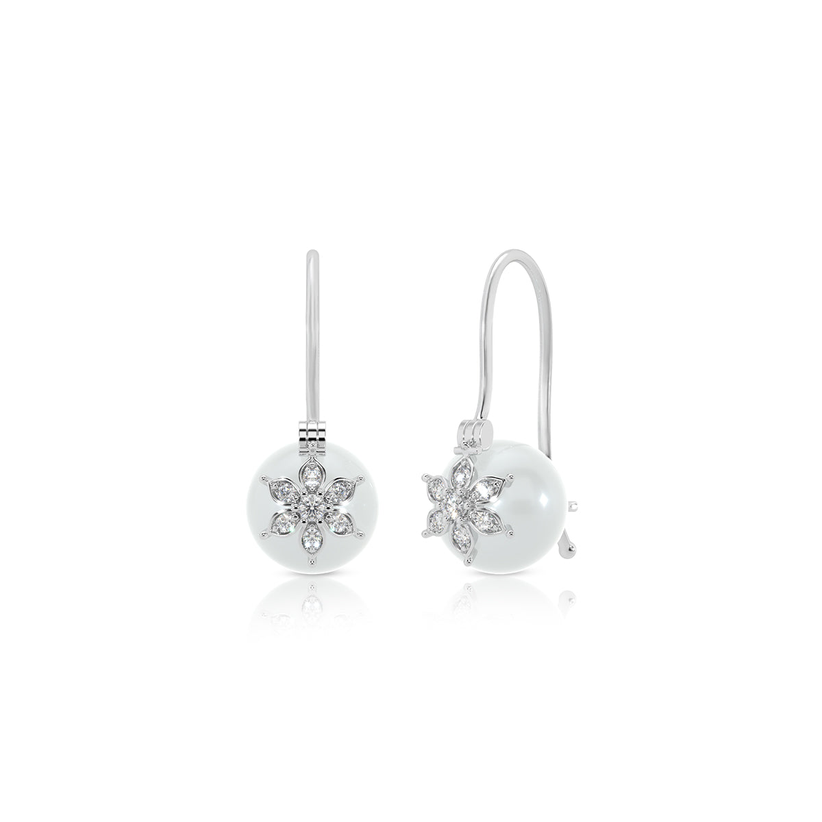 Floral Pearl Drop Earrings in Sterling Silver