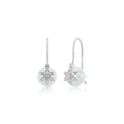 Floral Pearl Drop Earrings in Sterling Silver