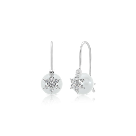 Floral Pearl Drop Earrings in Sterling Silver
