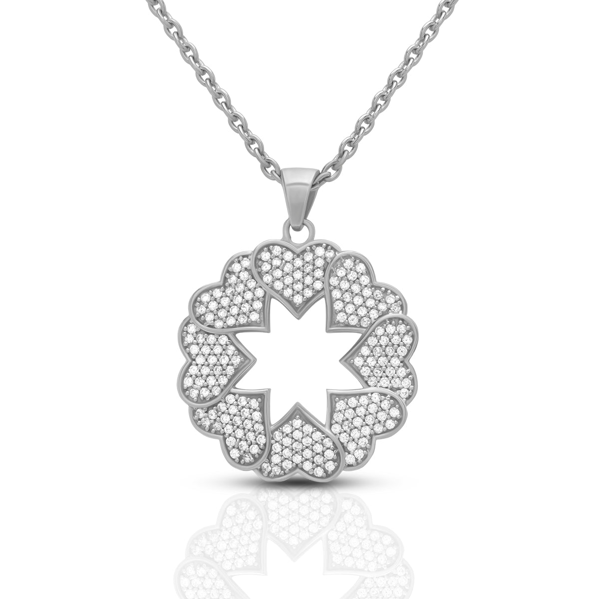 Silver Cupid Heart Diamond Pendant with Link Chain