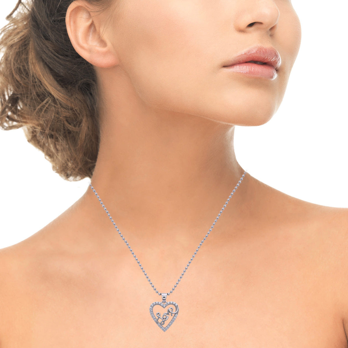 In Love Sterling Silver Diamond Pendant with Link Chain