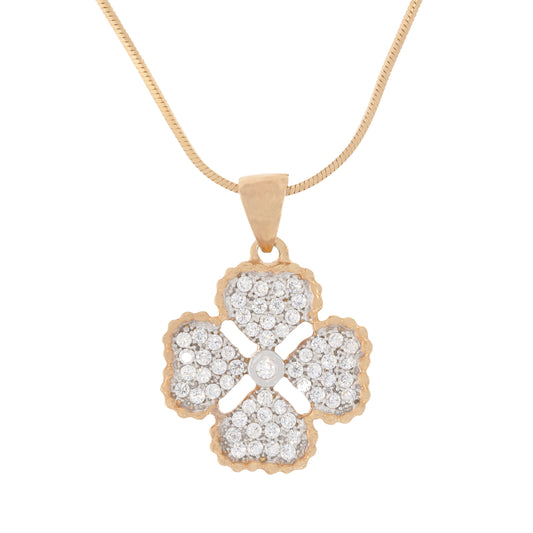 Rose Gold Floral Clover Diamond Pendant with Link Chain