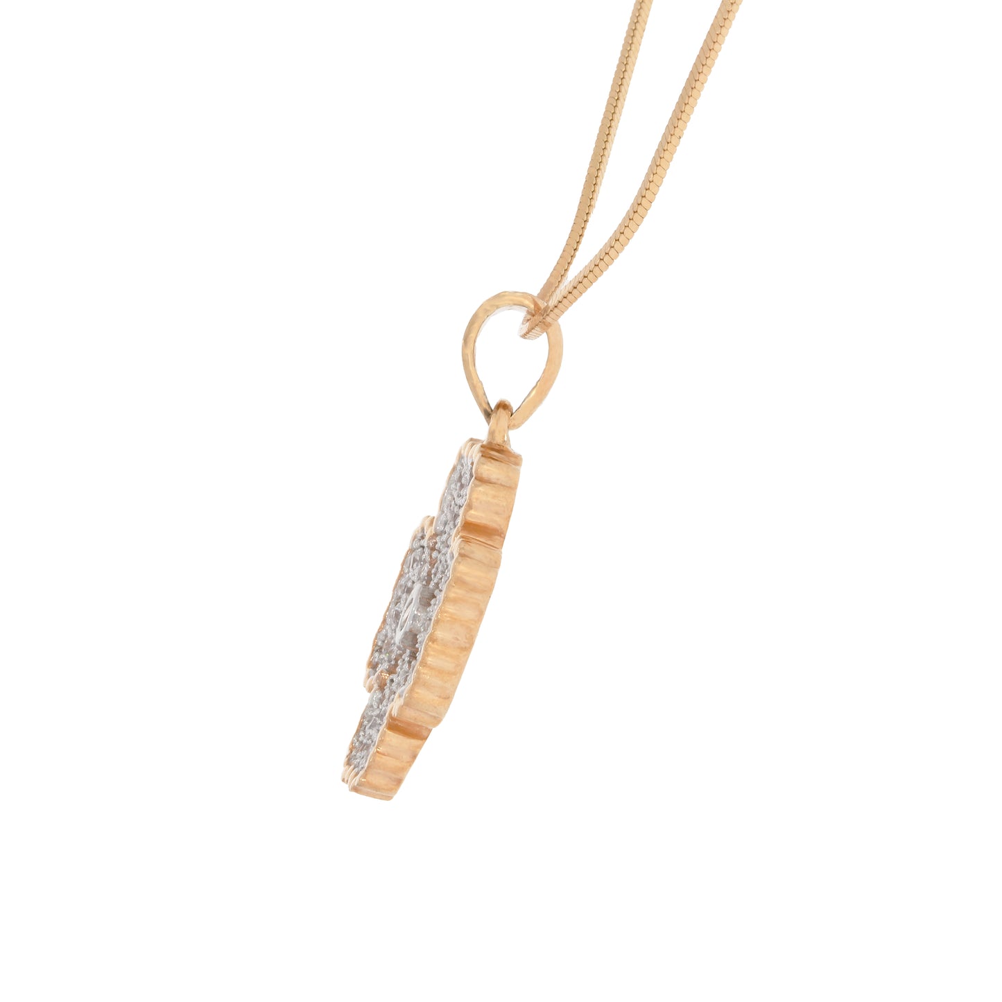 Rose Gold Floral Clover Diamond Pendant with Link Chain