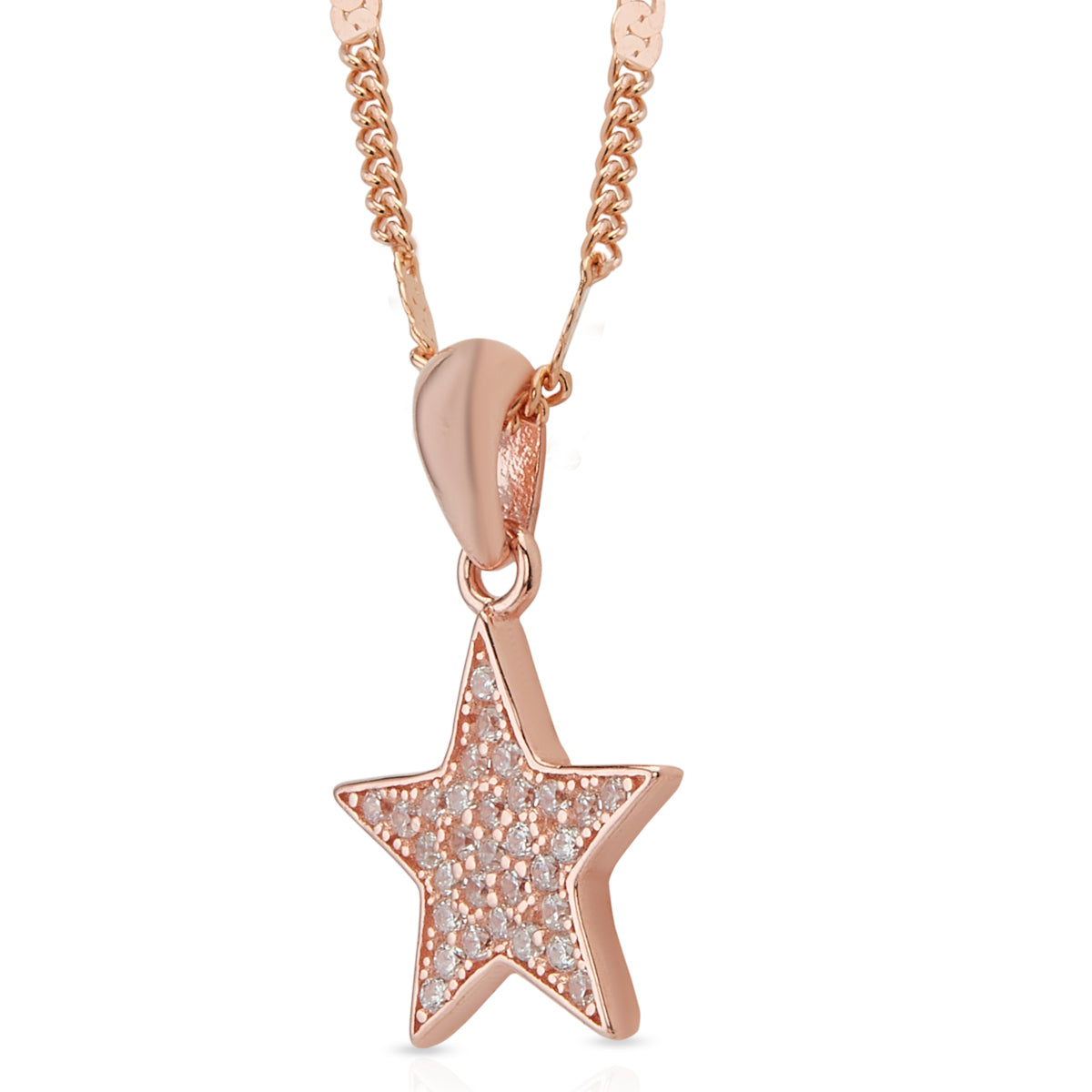 Rose Gold Shining Star Diamond Pendant with Link Chain