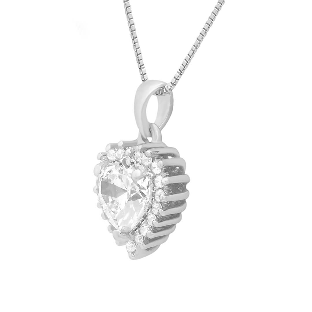 Silver Solitaire Heart Pendant Set