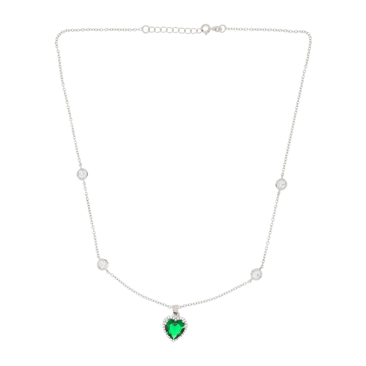Silver Emerald Green Heart Necklace