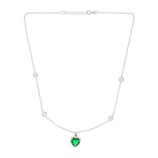 Silver Emerald Green Heart Necklace