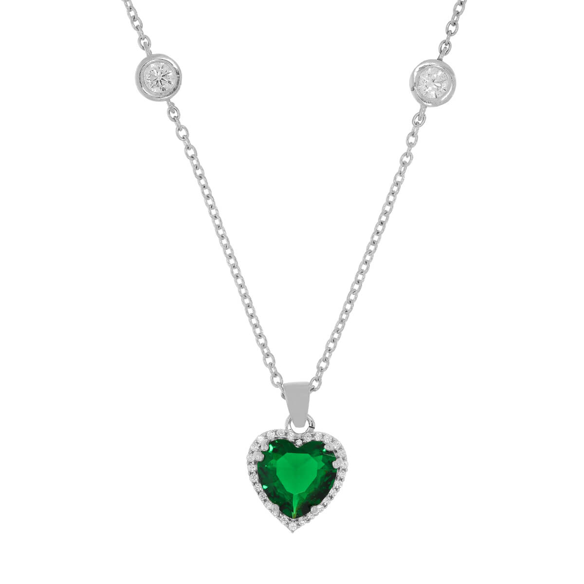 Silver Emerald Green Heart Necklace