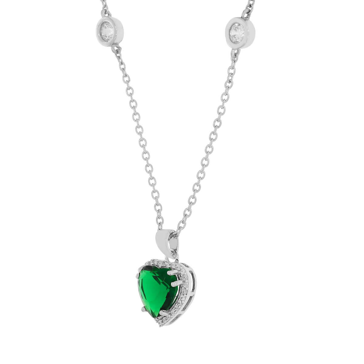 Silver Emerald Green Heart Necklace
