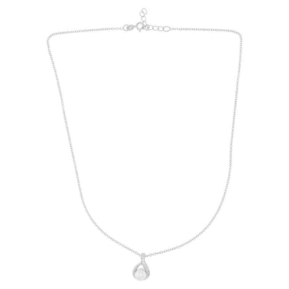 Silver Pearly Shine Pendant with Link Chain